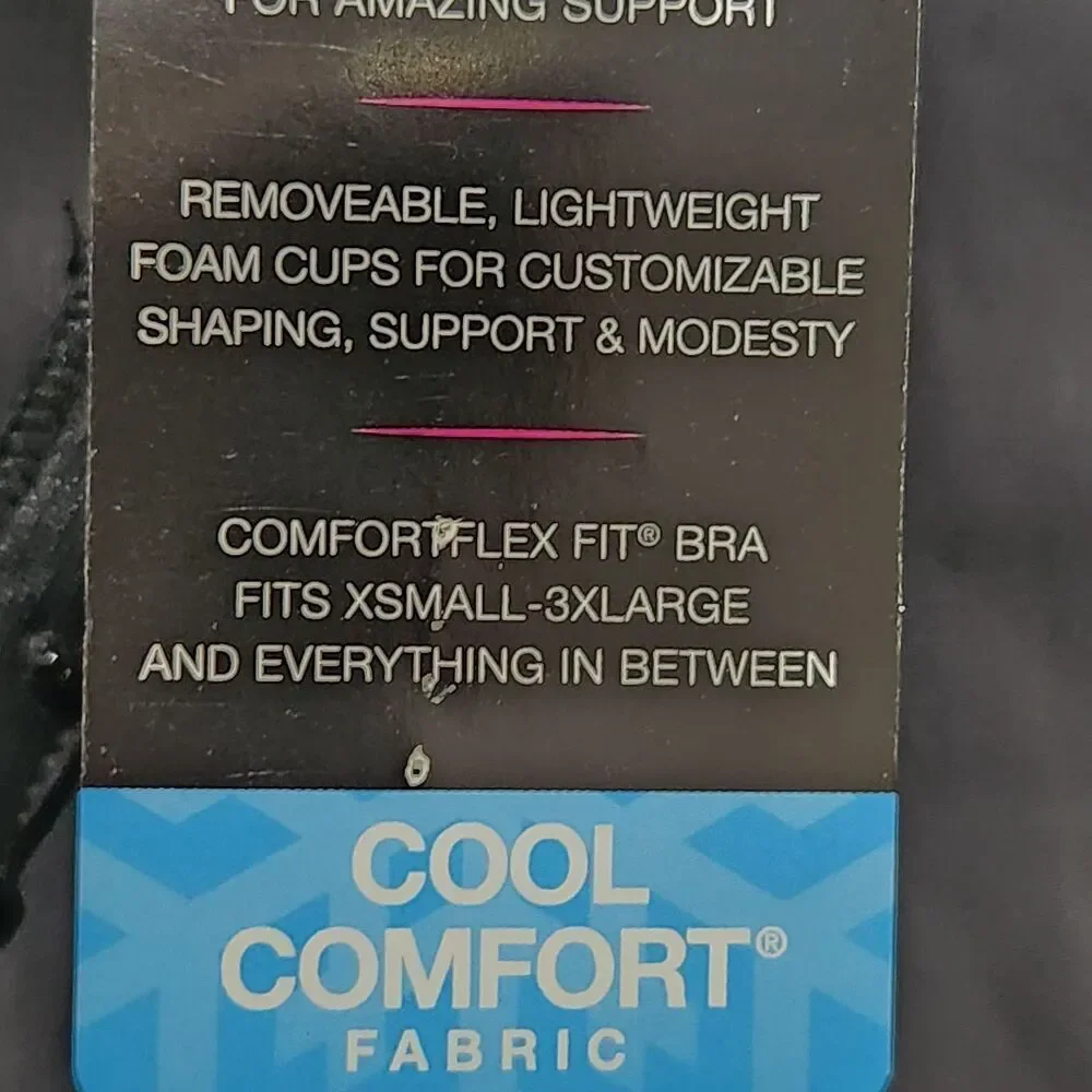 Bali Bra Size 3XL Black Convertible Straps Wireless Stretch Comfort.